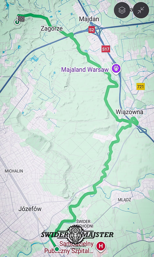 Godzinny plan wycieczki rowerowej MTB w okolicy Otwocka.